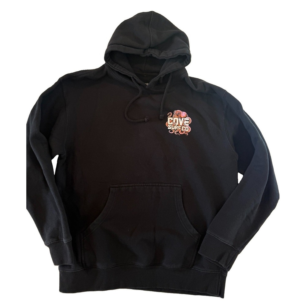 Cove USA Hoodie Mens Large Black Octopus Skull Surf Graphic Pullover Sweatshirt